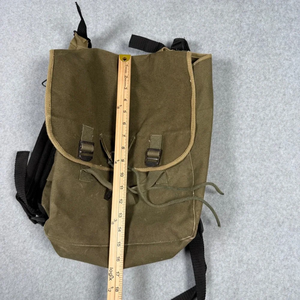 Vintage 80s 90s Military Style Canvas Rucksack Olive Drab Green Backpack Utility